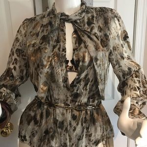 Anne Kline silk animal  🦒 print blouse